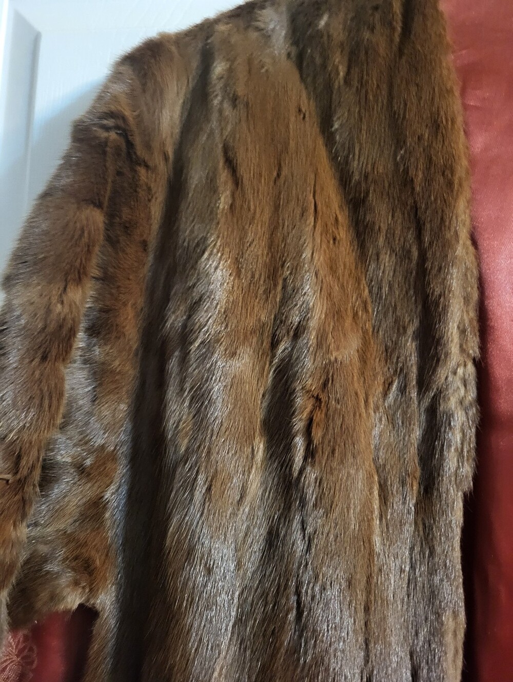 VTG 1960s Brown Mink Fur Short Cape Shawl with Rust Lining - Picture 2 of 6